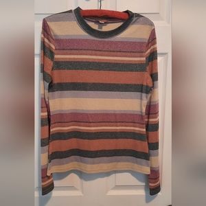 Allison Joy Multi-Colored Striped Metallic long Sleeve Tee